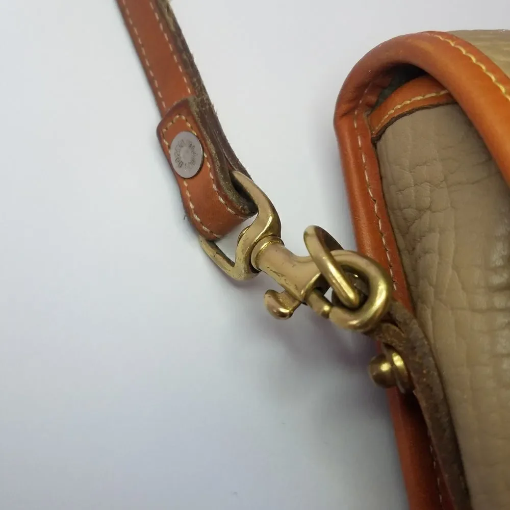 Vintage Dooney & Bourke 70's Over Pebble Leather Over Under Taupe Crossbody Bag